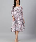 White printed georgette long-dresses