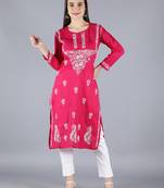 Magenta embroidered cotton chikankari-kurtis