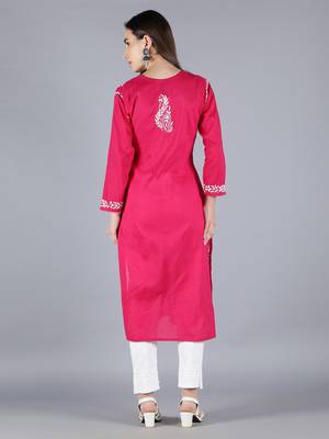 Magenta embroidered cotton chikankari-kurtis 2