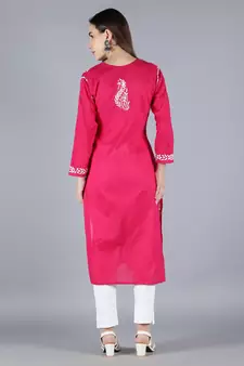 Magenta embroidered cotton chikankari-kurtis
