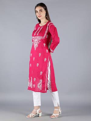Magenta embroidered cotton chikankari-kurtis 4
