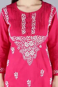 Magenta embroidered cotton chikankari-kurtis