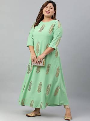 XL LOVE by Janasya Light-grey printed crepe diwali-kurtis 1
