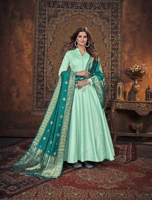 Light-blue embroidered art silk salwar 1
