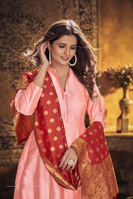 Light-pink embroidered art silk salwar 3
