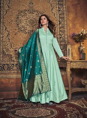 Light-blue embroidered art silk salwar 2