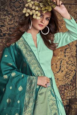 Light-blue embroidered art silk salwar 3