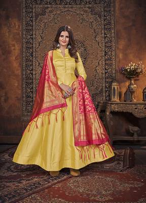 Yellow embroidered art silk salwar 1