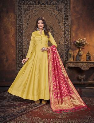 Yellow embroidered art silk salwar 2
