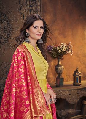 Yellow embroidered art silk salwar 3
