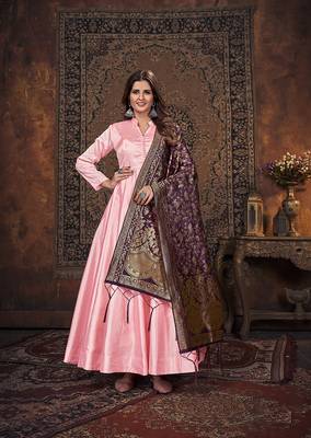 Baby-pink embroidered art silk salwar 1