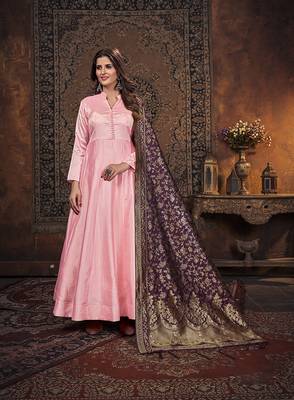 Baby-pink embroidered art silk salwar 2