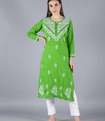 Green embroidered cotton chikankari-kurtis