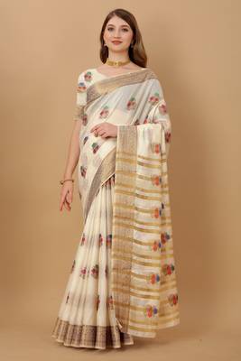 White woven silk saree with blouse 1