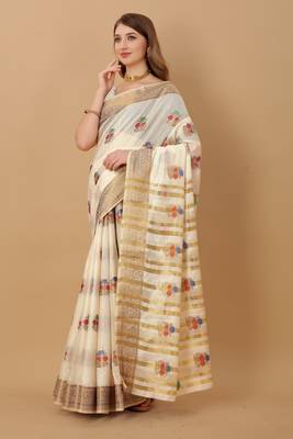 White woven silk saree with blouse 2