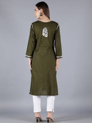 Green embroidered cotton chikankari-kurtis 2