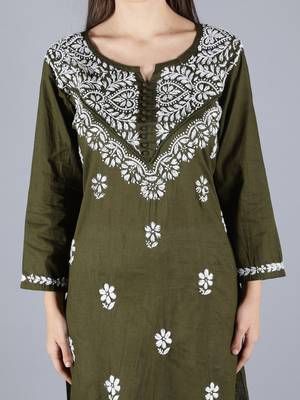 Green embroidered cotton chikankari-kurtis 5
