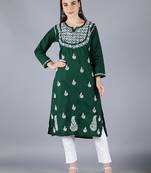 Green embroidered cotton chikankari-kurtis