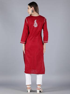 Maroon embroidered cotton chikankari-kurtis 2