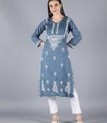 Grey embroidered cotton chikankari-kurtis