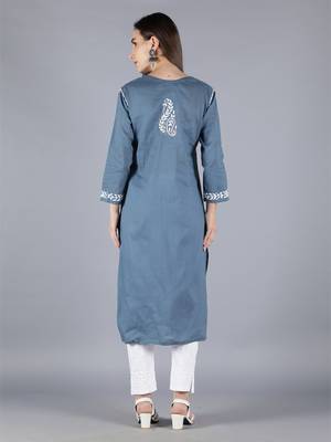 Grey embroidered cotton chikankari-kurtis 2