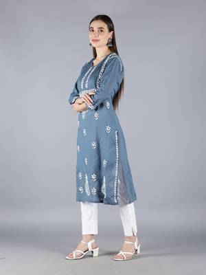 Grey embroidered cotton chikankari-kurtis 4