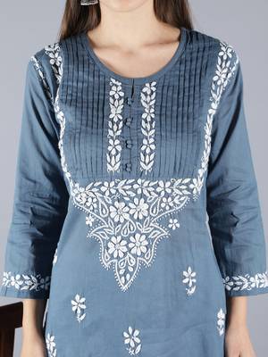 Grey embroidered cotton chikankari-kurtis 5