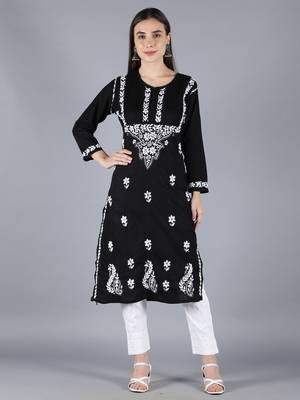 Black embroidered cotton chikankari-kurtis 1