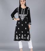 Black embroidered cotton chikankari-kurtis