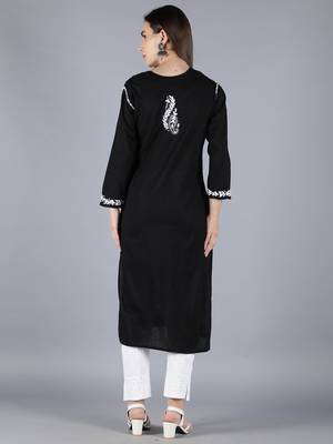 Black embroidered cotton chikankari-kurtis 2