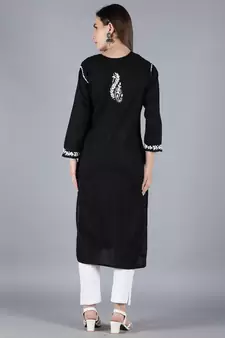 Black embroidered cotton chikankari-kurtis