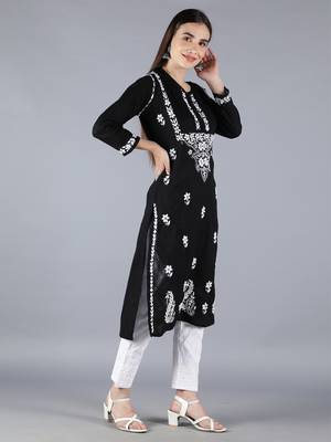 Black embroidered cotton chikankari-kurtis 3