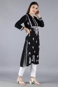 Black embroidered cotton chikankari-kurtis