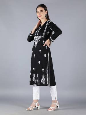 Black embroidered cotton chikankari-kurtis 4