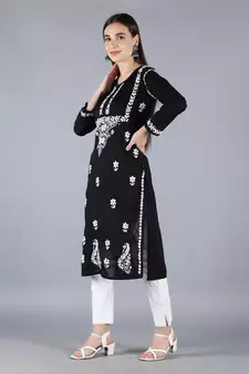 Black embroidered cotton chikankari-kurtis