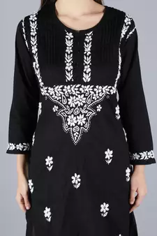 Black embroidered cotton chikankari-kurtis