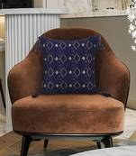 Mezposh Navy Blue & Gold Harlequin Embroidered Faux Silk Cushion Cover (16"x16")