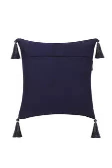 Mezposh Navy Blue & Gold Harlequin Embroidered Faux Silk Cushion Cover (16"x16")