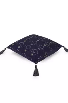 Mezposh Navy Blue & Gold Harlequin Embroidered Faux Silk Cushion Cover (16"x16")