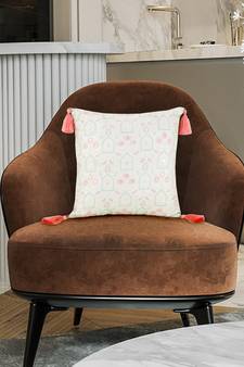 Mezposh Off White & Pastel Multi Ethnic Motifs Floral Faux Silk Cushion Cover (16"x16")