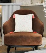 Mezposh Off White & Pastel Multi Ethnic Motifs Floral Faux Silk Cushion Cover (16"x16")