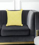 Mezposh Lemon Yellow & Off White Diamond Embroidered Cotton Acrylic Cushion Cover (16"x16")