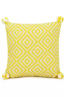 Mezposh Lemon Yellow & Off White Diamond Embroidered Cotton Acrylic Cushion Cover (16"x16")