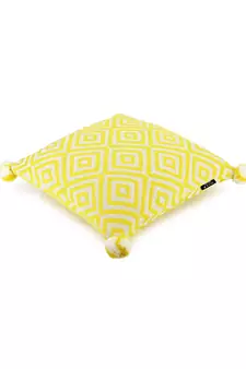 Mezposh Lemon Yellow & Off White Diamond Embroidered Cotton Acrylic Cushion Cover (16"x16")