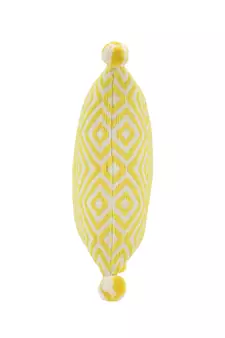 Mezposh Lemon Yellow & Off White Diamond Embroidered Cotton Acrylic Cushion Cover (16"x16")