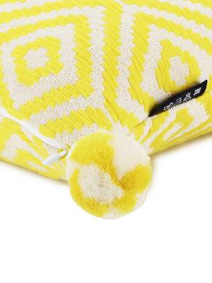 Mezposh Lemon Yellow & Off White Diamond Embroidered Cotton Acrylic Cushion Cover (16"x16") 5