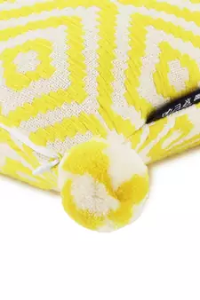 Mezposh Lemon Yellow & Off White Diamond Embroidered Cotton Acrylic Cushion Cover (16"x16")