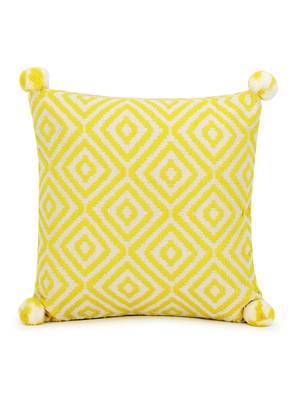 Mezposh Lemon Yellow & Off White Diamond Embroidered Cotton Acrylic Cushion Cover (16"x16") 6
