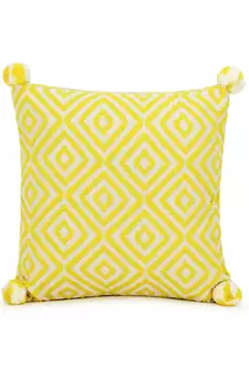Mezposh Lemon Yellow & Off White Diamond Embroidered Cotton Acrylic Cushion Cover (16"x16")