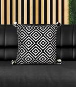 Mezposh Navy Blue & Off White Diamond Embroidered Cotton Acrylic Cushion Cover (16"x16")